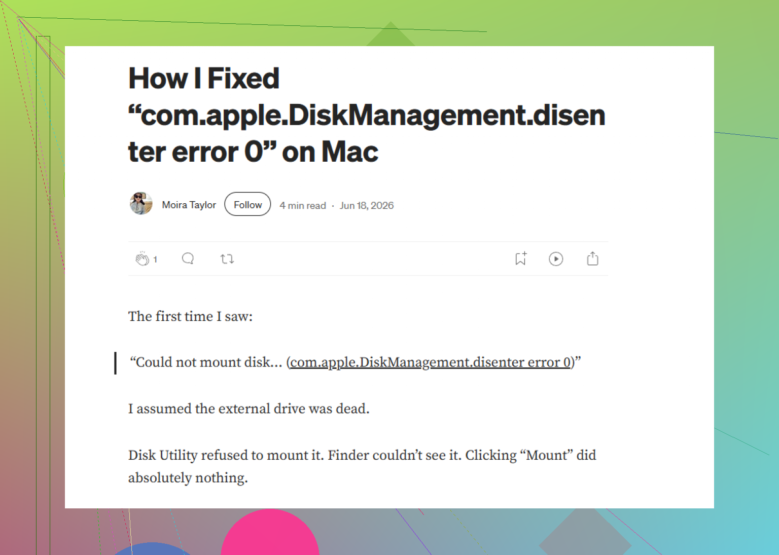 Qu’est-ce que l’erreur Com.apple.diskmanagement.disenter 49153 ?
