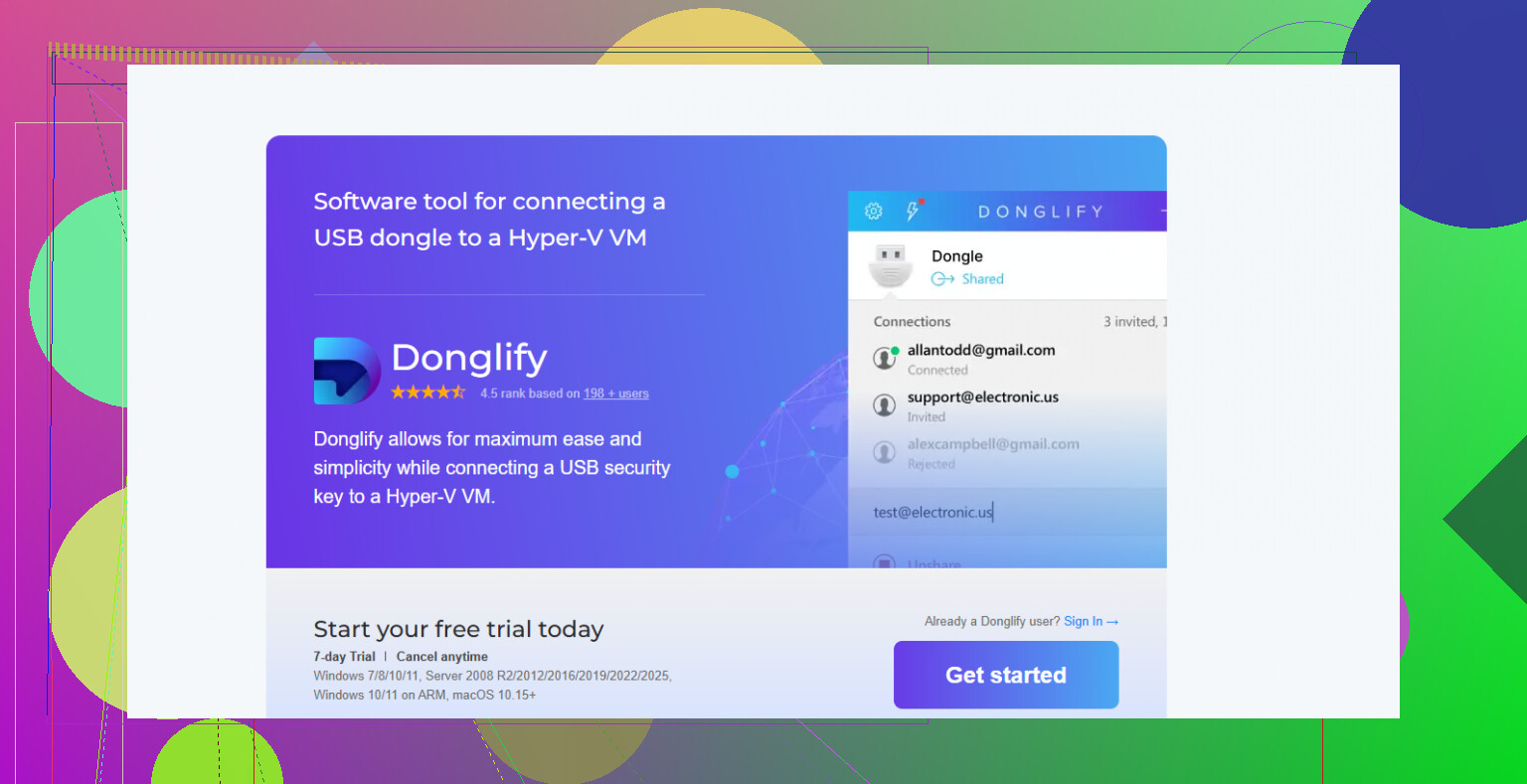How can I use a USB dongle in a Hyper-V virtual machine?